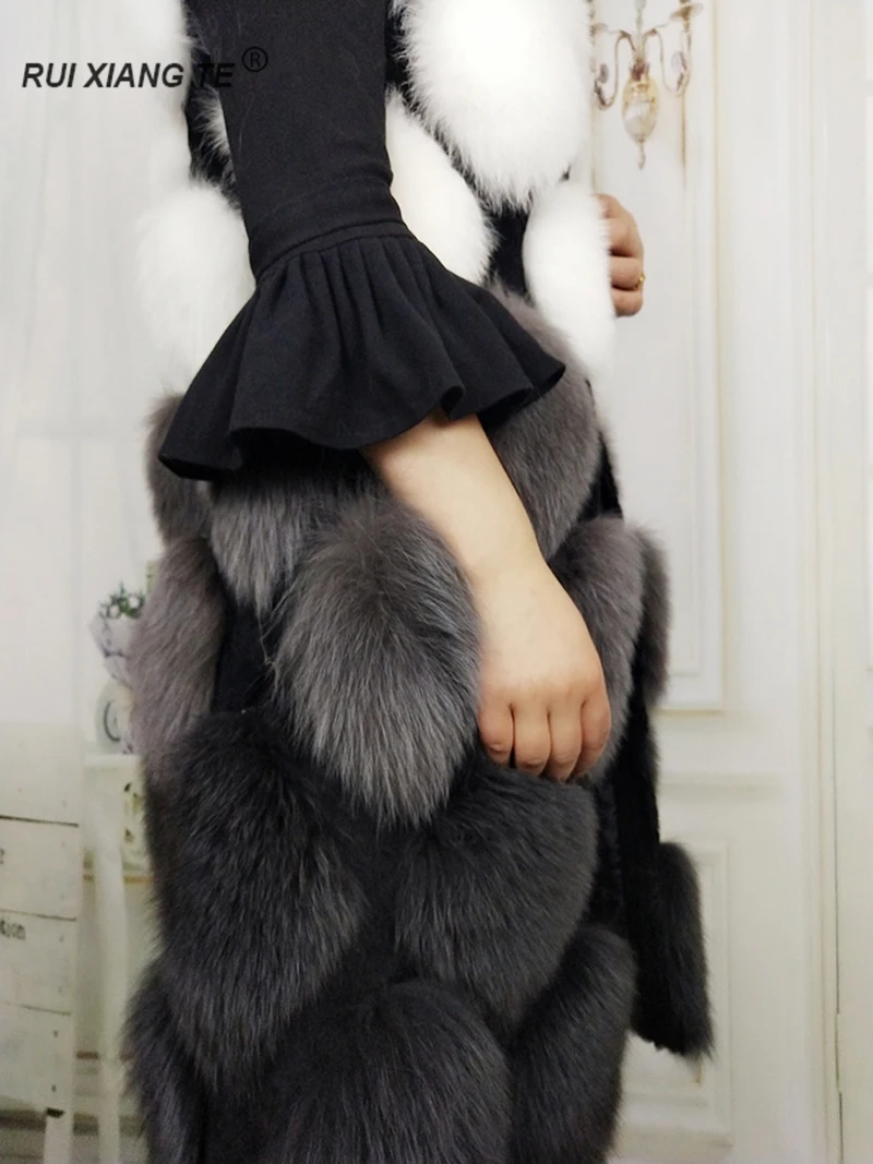 RuiXiangTe женская шуба натуральный мех жилетки песец мех пальто шуба с меховой настаящий мех безрукова прямая поставка