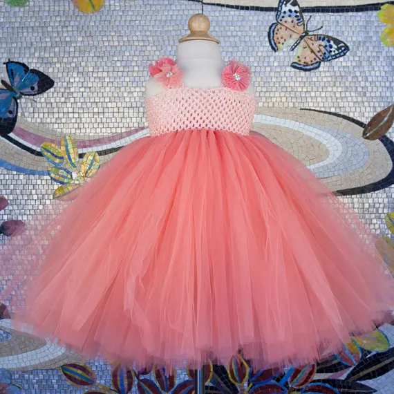 Beautiful Peach Flower Girl Dress for Wedding Party Coral Flower Girl Peach Tutu Dress Girls Birthday Outfit Baby Clothes