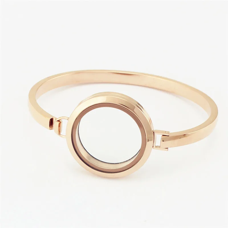 

Stainless Steel Floating Locket Bangles Rose Gold Round Screw Plain Floating Living Locket Bracelets Bangles 2pcs