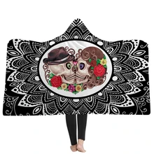 

EHOMEBUY 2018 New 3D Blanket Wedding Skull Floral 3D Printing Hooded Blankets Black Home Adults Wearable Blankets Winter Warm