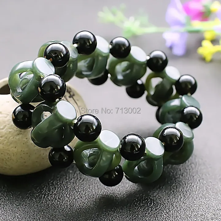 Nature Dark Green jade Lucky bracelet hollow out Bangle TALISMAN -in