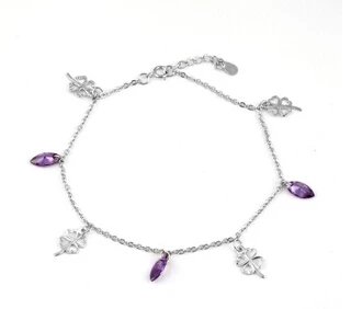 100% 925 sterling silver fashion purple crystal flower ladies`anklets jewelry wholesale drop shipping women anklet gift girl 100% 925 sterling silver fashion purple crystal flower ladies`anklets jewelry wholesale drop shipping women anklet gift girl