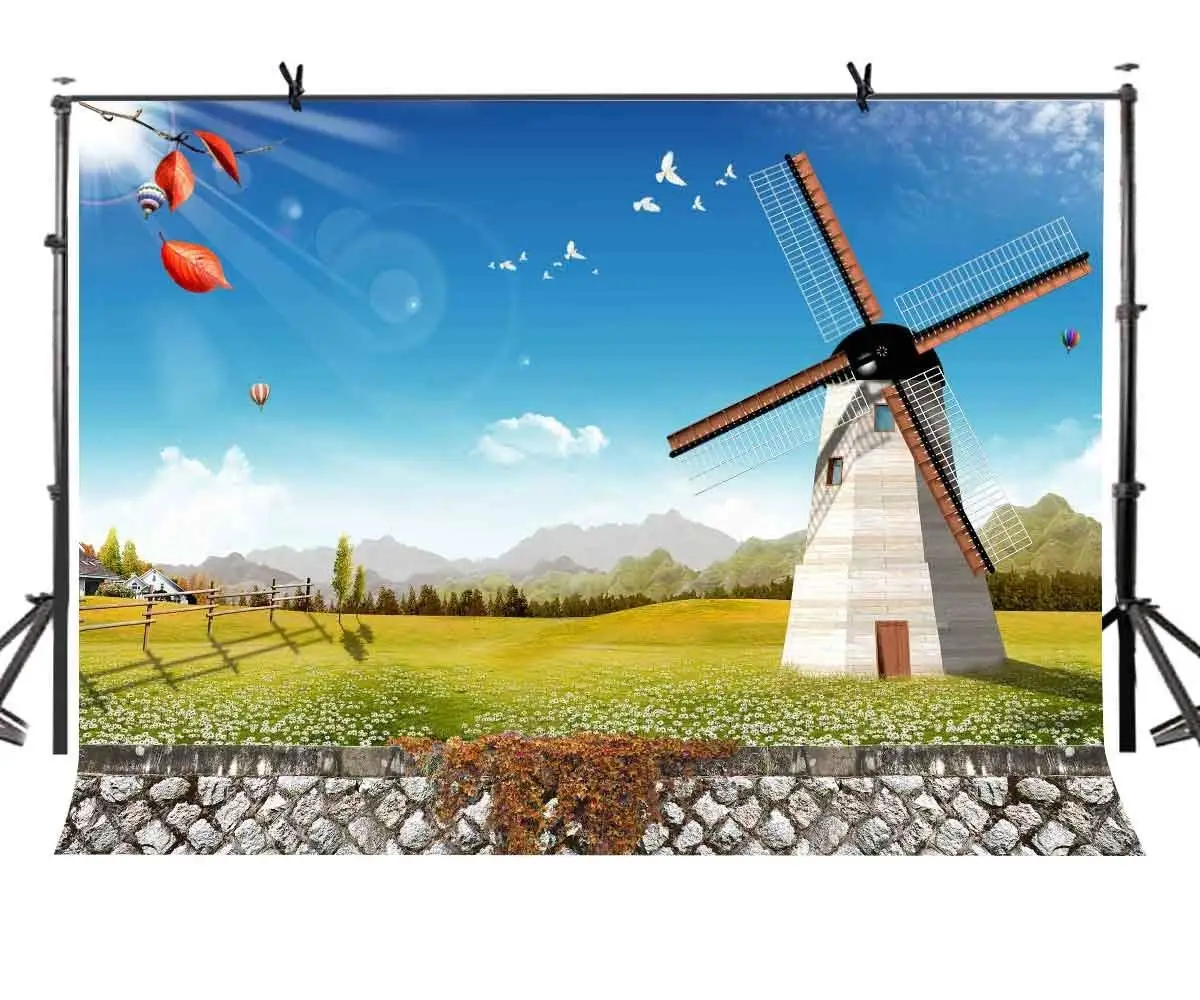 

150x220cm Windmill Backdrop Sunny Sky Windmill Photography Background for Camera Photo Props