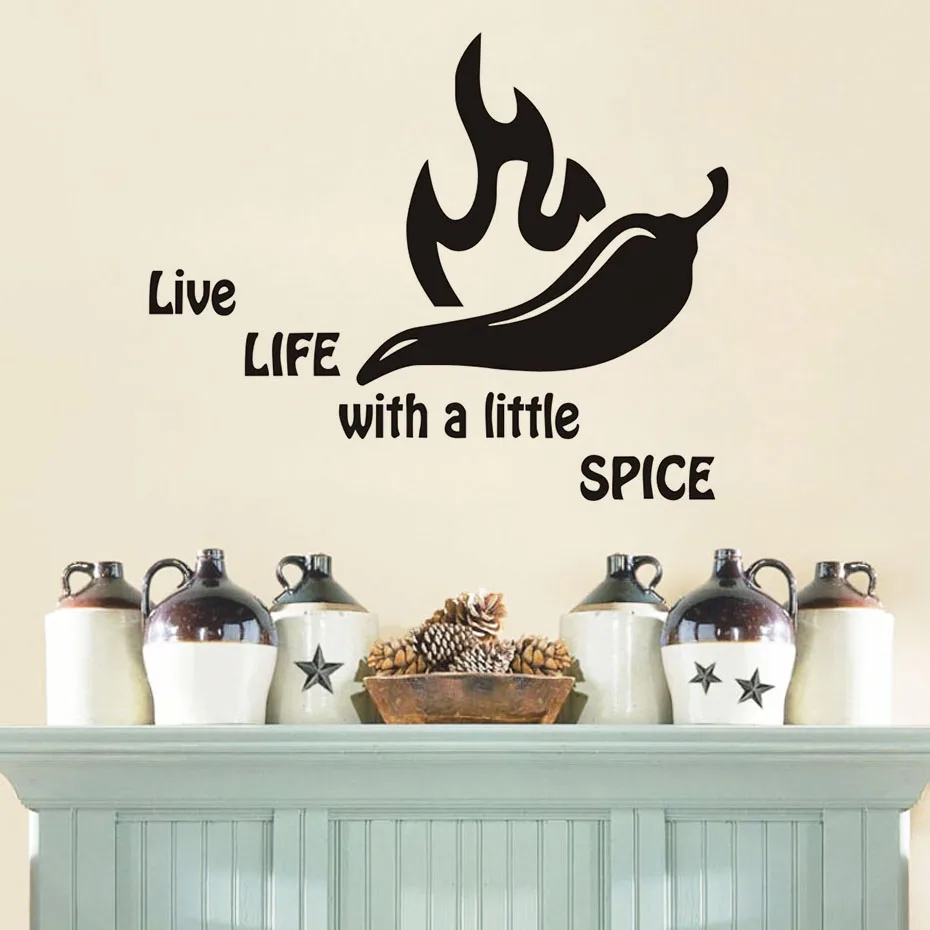 

Live Life With A Little Spice Kitchen Wall Sticker Home Decor Kitchen Room Vinyl Art Decal Wall Transfer Poster