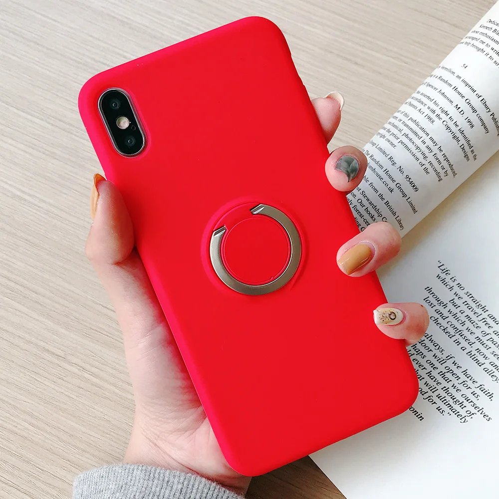 KIPX1110R_1_JONSNOW Pure Color Phone Case for iPhone XS XR XS Max 6 6S 7 8 Plus Matte Soft TPU Solid Cover with Ring Holder Capa Fundas