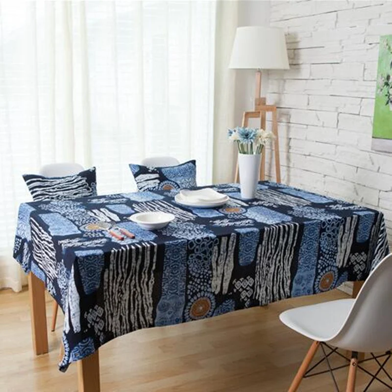 

Decorative Table Cloth Cotton Linen Tablecloth Dining Table Cover for Kitchen Home Decor Party Big Size Blue Colorful Pattern