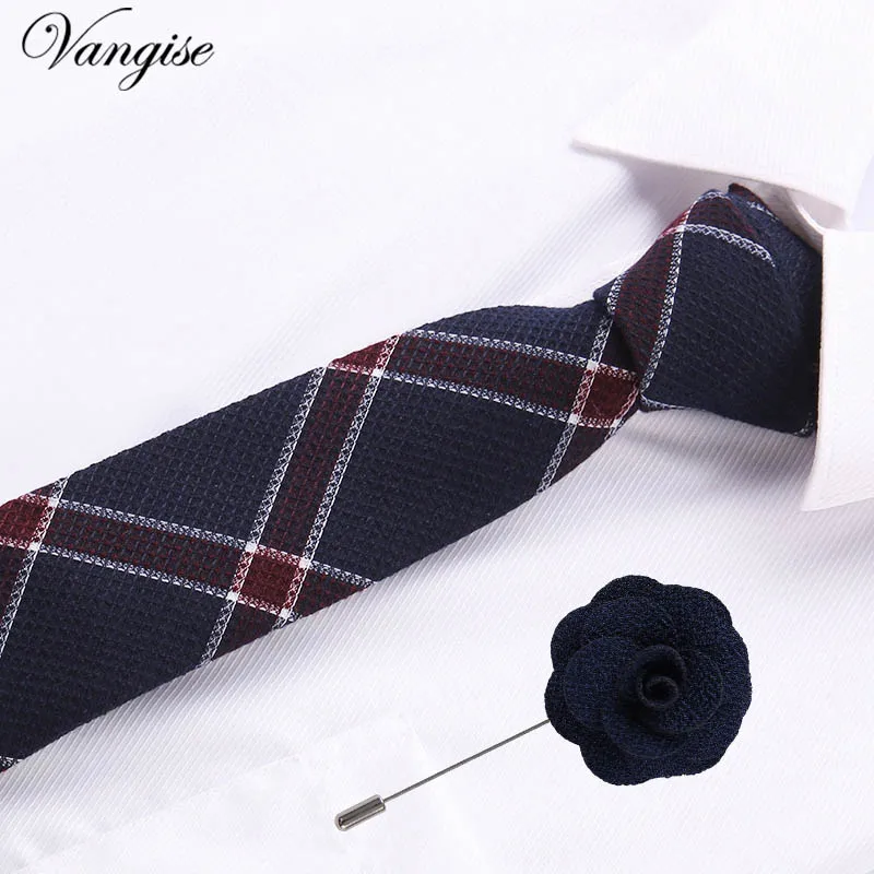 

High Quality Brand Neck Plaid Tie Accessories Mens Ties&pin set Designers Cotton Business Slim Necktie Wedding Kravat Gravata