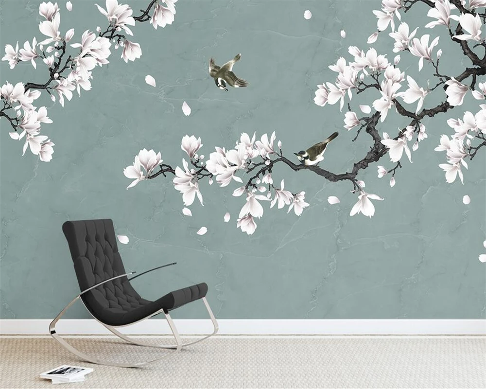 Обои Beibehang на заказ роспись Магнолия ручка цветок птица фон для телевизора стена