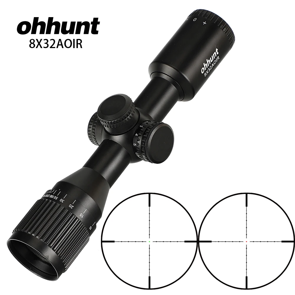 ohhunt 8X32 AOIR Hunting Compact Rifle Scope Mil Dot Illuminated Glass