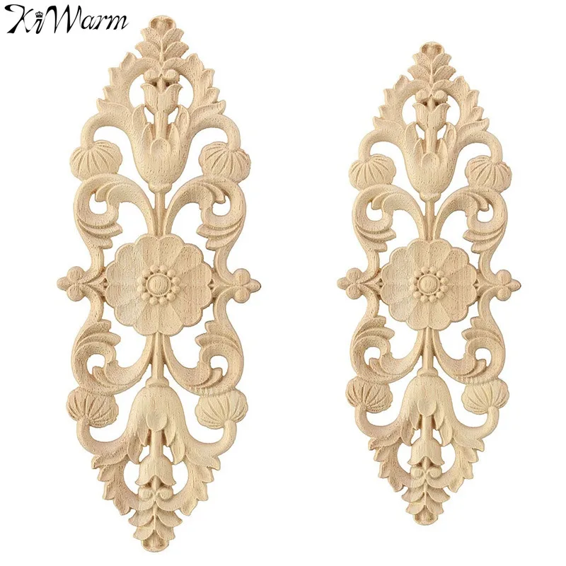 

KiWarm Elegant Wood Oak Carved Wave Flower Onlay Applique for Home Furniture Wall Cabinet Door Decor Crafts 28x10cm /32x12cm