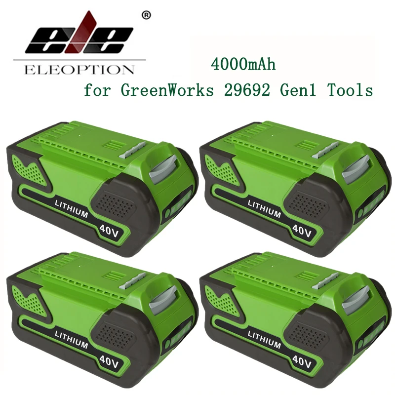 

ELE ELEOPTION 4PCS 40V 4000mAh Replacement Lithium Ion Battery for GreenWorks Gen1 29692 29282 29302 Tools