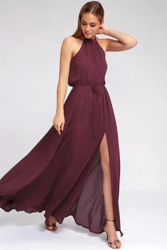Летнее платье с бретелькой через шею, шифоновое длинное облегающее платье для женщин, с открытой спиной, макси платья для вечеринок, vestidos, сексуальное пляжное платье с разрезом размера плюс - Цвет: 9