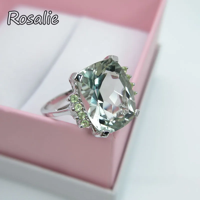 Rosalie,Natural Green amethyst quartz cushion 11*14mm gemstone Ring solid 925 sterling silver fine jewelry for women nice gift