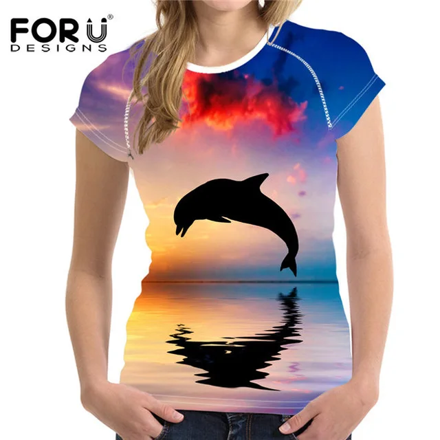 FORUDESIGNS/Модная женская футболка с 3D принтом морского мира, дельфина, Harajuku, летние футболки с коротким рукавом, футболки, одежда - Цвет: CA4642BV