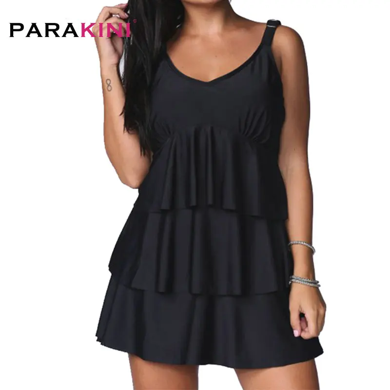

PARAKINI 2019 Swimwear Women Swimsuit Large Plus Size Female Ruffle Swim Dress With Shorts Tankini Bikini Bather Beach Bathing