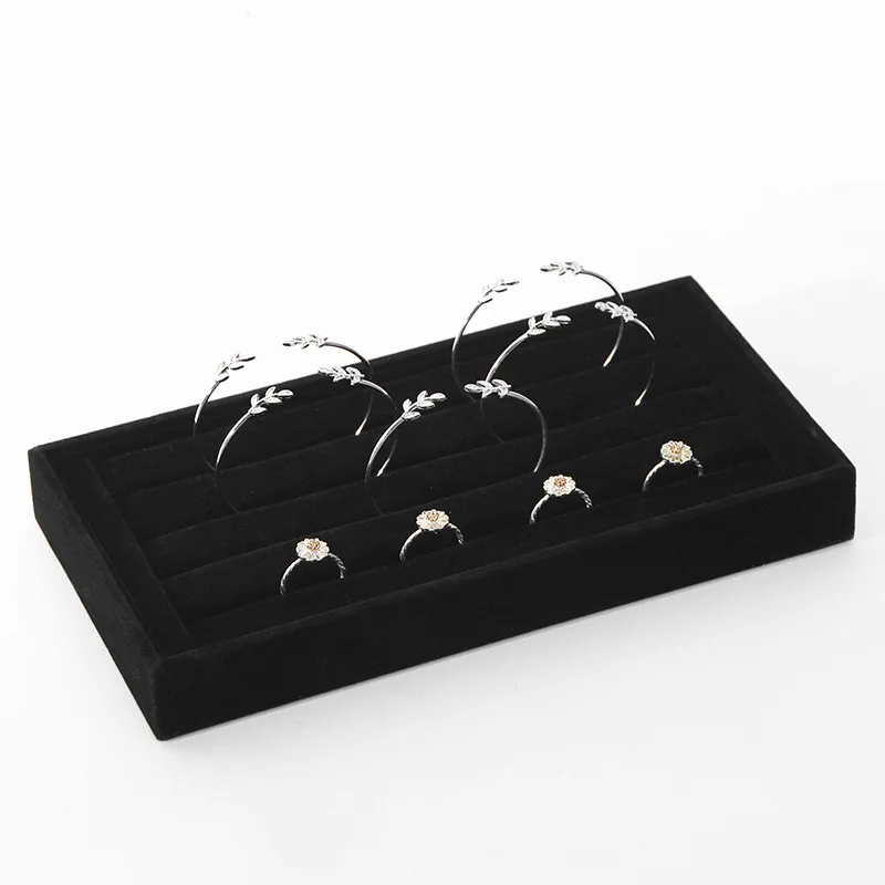 Black Velvet Stackable Small Ring Display Tray Ring Holder Stand Silver