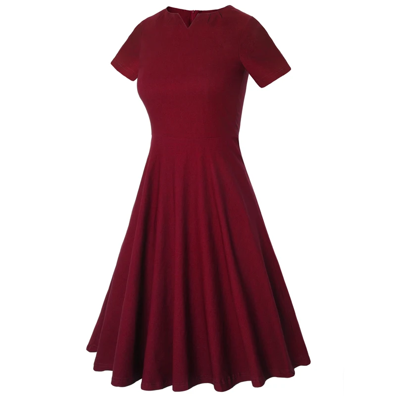 MISSJOY элегантное женское летнее платье с v-образным вырезом и коротким рукавом трапециевидной формы для вечеринок женское винтажное платье до колена в стиле рокабилли 50s цвет красного вина