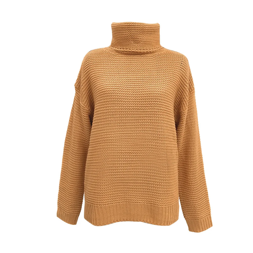 Популярный женский осенне-зимний мешковатый свитер с высоким воротом, вязаный джемпер большого размера, топы YAA99 - Цвет: Ginger yellow