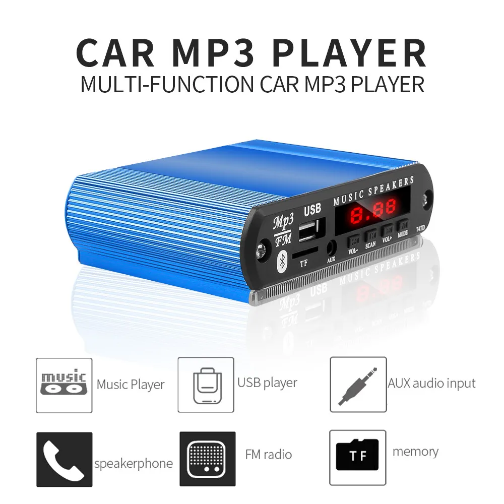 DIY Алюминиевый автомобильный радиоблок, беспроводной Bluetooth музыкальный плейер в машине, модуль, совпадающий с 5-12 В, mp3 декодер, плата, Автомобильная Радио FM