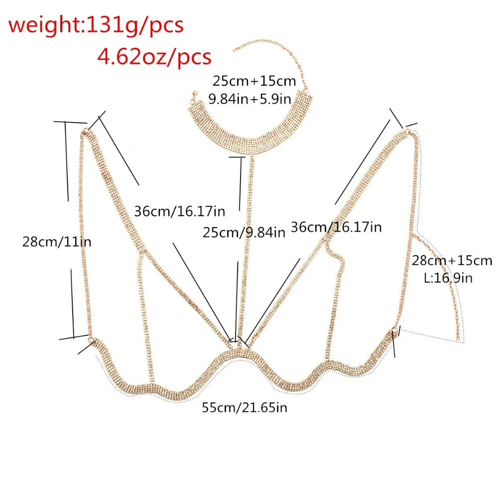 Nightclub Prom Jóia Do Corpo Sutiã Mulher Exagerada Ouro Prata Cadeia Bikini Corpo Cadeia Colar Acessórios Vestido (9)
