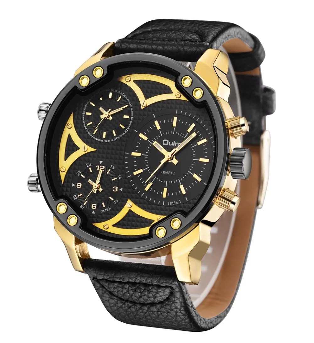 

OULM Unique Fashion Canvas Men Watches Military Sports Design 3 Time Zones Rectangle Quartz Wrist Watches for Men Fashion Strap