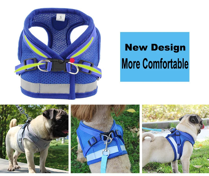 Nylon Dog Harness Leash Set Reflective Small Pet Puppy Cat Vest Harnesses Breathable Mesh Harness For Small Medium Dogs S-XL