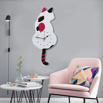 

Battery Operated DIY Cartoon Cat Acrylic Wall Clock With Swinging Tail Silent Enjoy The Process Of Assembly