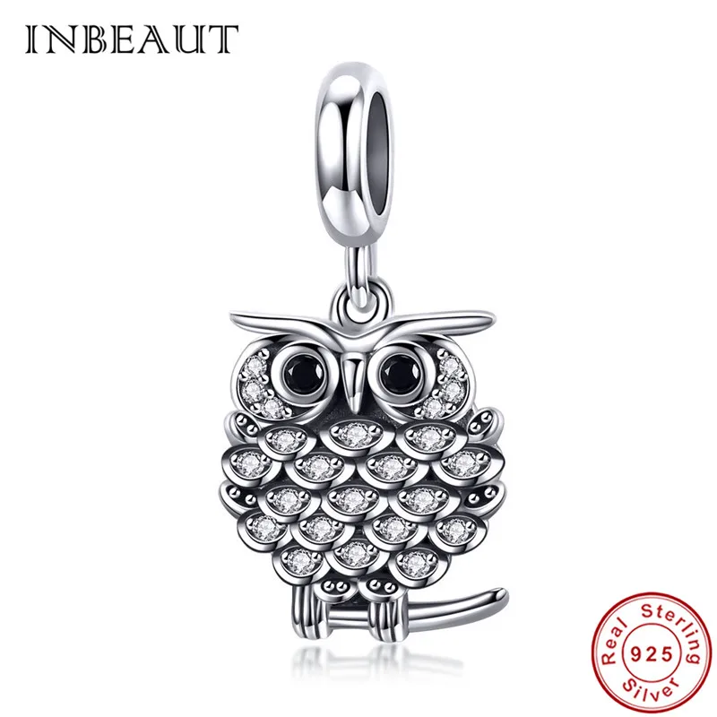 

INBEAUT Cute Design 925 Sterling Silver White Cubic Zirconia Shaped Lovely Owl Charm Beads fit Pandora Bracelet Girls Jewelry