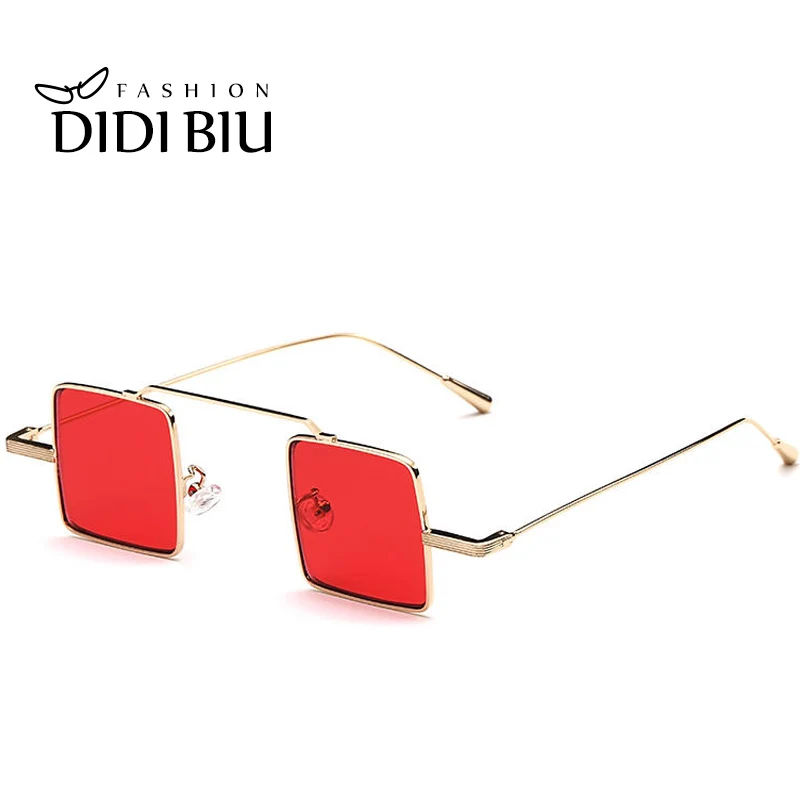 

DIDI Yellow Red Vintage Small Square Sunglasses Women Men Steampunk Gothic Decorated Glasses Reflective Metal Thin Frame W756