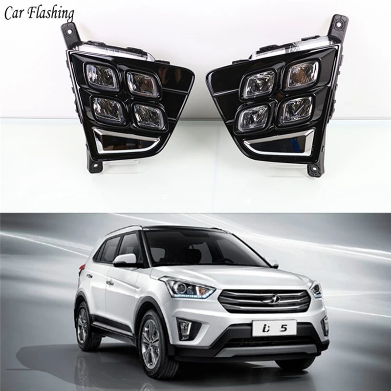 

Car Flashing 1 Set ABS 12V LED Daytime Running Light Daylights DRL Fog Lamp Decoration For Hyundai Creta IX25 2014 2015 2016