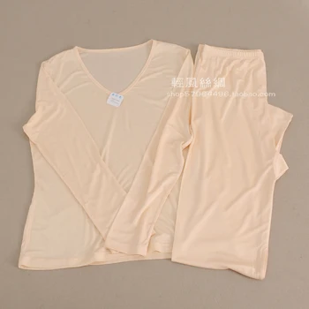 

High quality ultrafine 100% silk knitted underwear set women's silk basic underwear