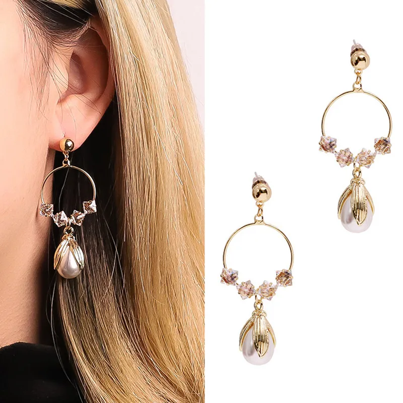 

Dominated Fashion circle crystal flower pearl earring style restoring ancient ways long drop Women Drop earrings Jewelry