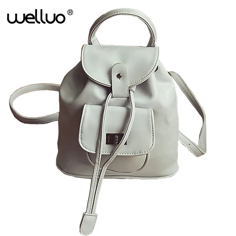 Pumping buket Women Backpacks female 2017 School Bags For Teenage Girls Black PU Leather Women Backpack