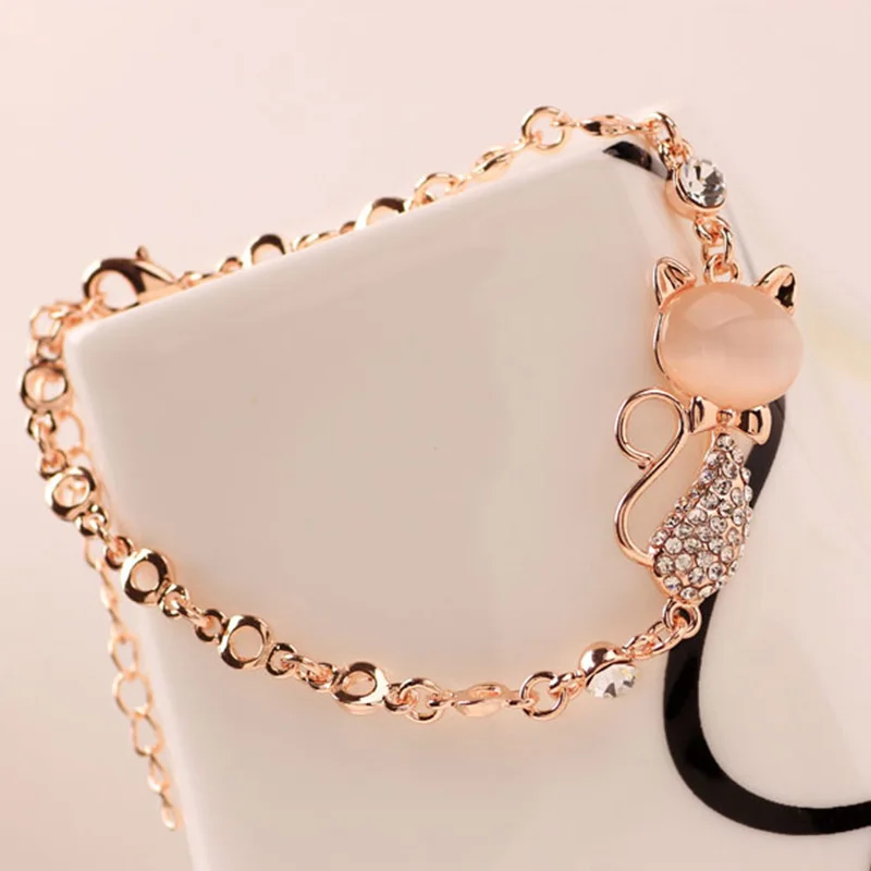 

Hot Trendy Jewelry Rose Gold Cute Zircon Cat Bracelets Charms Bracelets Bangle for Women Children Girl DIY Jewelry Gifts