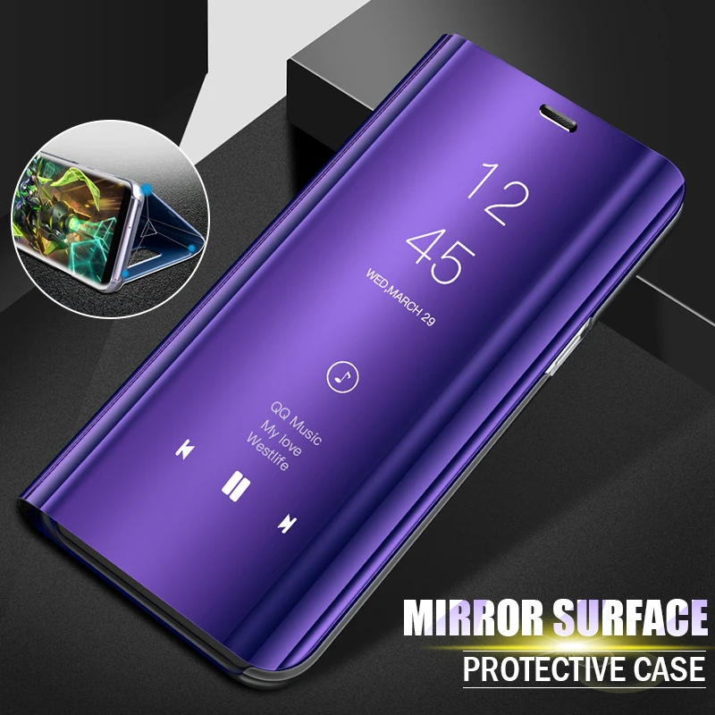 

Jappinen Smart View Mirror Case for Huawei Honor 9 Note 10 Lite View 20 8X Max Play Nova 3 Stand Flip Protective Back Cover