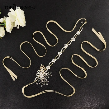 

TOPQUEEN SH146 Bridal Belts make of beaded Golden belt Wedding Sash Belt for The Bride Wedding Accessories Thin belt