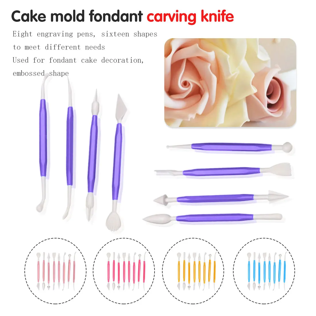 

Cake Pastry Carving Cutter Sugar Craft Fondant Chocolate Decorating Flower Modelling Plastic Baking Craft Tool Set 8pcs/lot