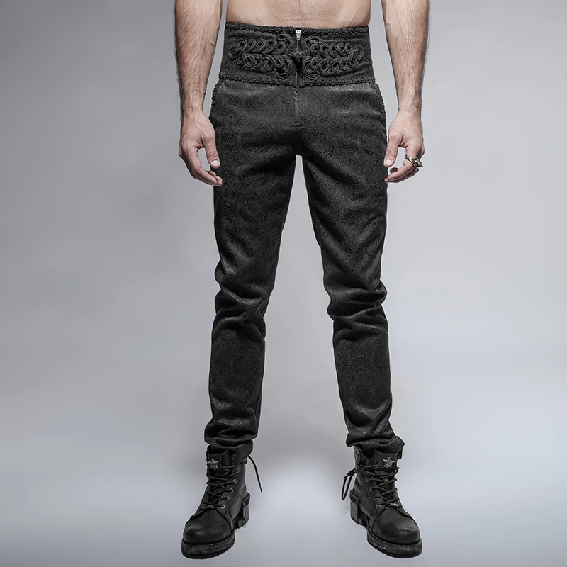 

Steampunk Daily Gothic Peacock Button Man Pants Black Casual High Waist Slim-Fitting Trousers