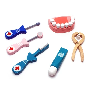 

6Pcs/set Baby Toys Wooden Pretend Play Doctor Set Toy Play Dental/Dentist Tools Simulation Medicine Box Toothbrush Medical Kits