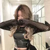 Женская летняя сексуальная прозрачная Сетчатая футболка с длинным рукавом, ажурный пуловер бикини с вырезом лодочкой ► Фото 1/6