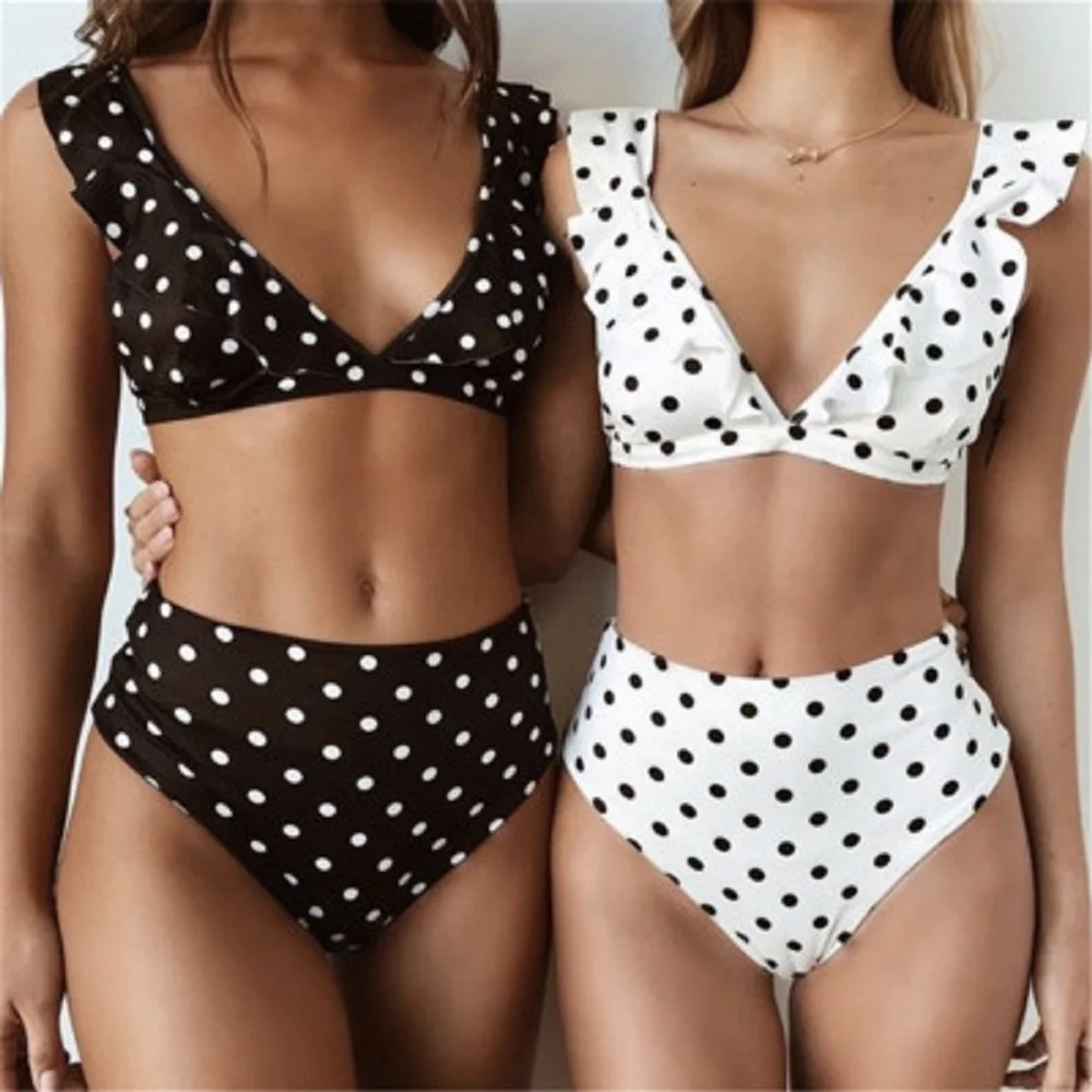 

Women's Bikini Set Swimsuit Pushup Swimsuit Pleated Polka Dot Red Bikini Swimsuit Women's Summer Beach Wear 2019 High Waist Sexy