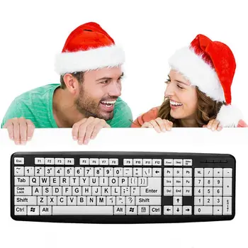 

USB Wired PC Computer Game Gaming Keyboard High Contrast Large Print White Keys Black Letter for Old People Elderly Men