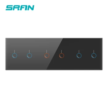 

SRAN EU/UK standard luxury wall 6 Gang switch strip black glass panel wall lamp sensor touch switch 3 frame accessories home