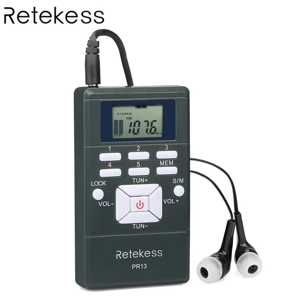 RETEKESS PR13 радио ресивер FM-стерео портативное компактное минирадио электронные