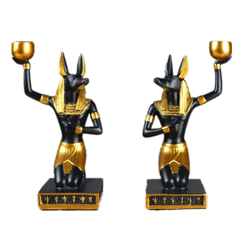 

2Pcs/set Egyptian Style Cute Dog God Anubis Statue Desktop Creative Candlestick Wedding Home Decoration Crafts R261