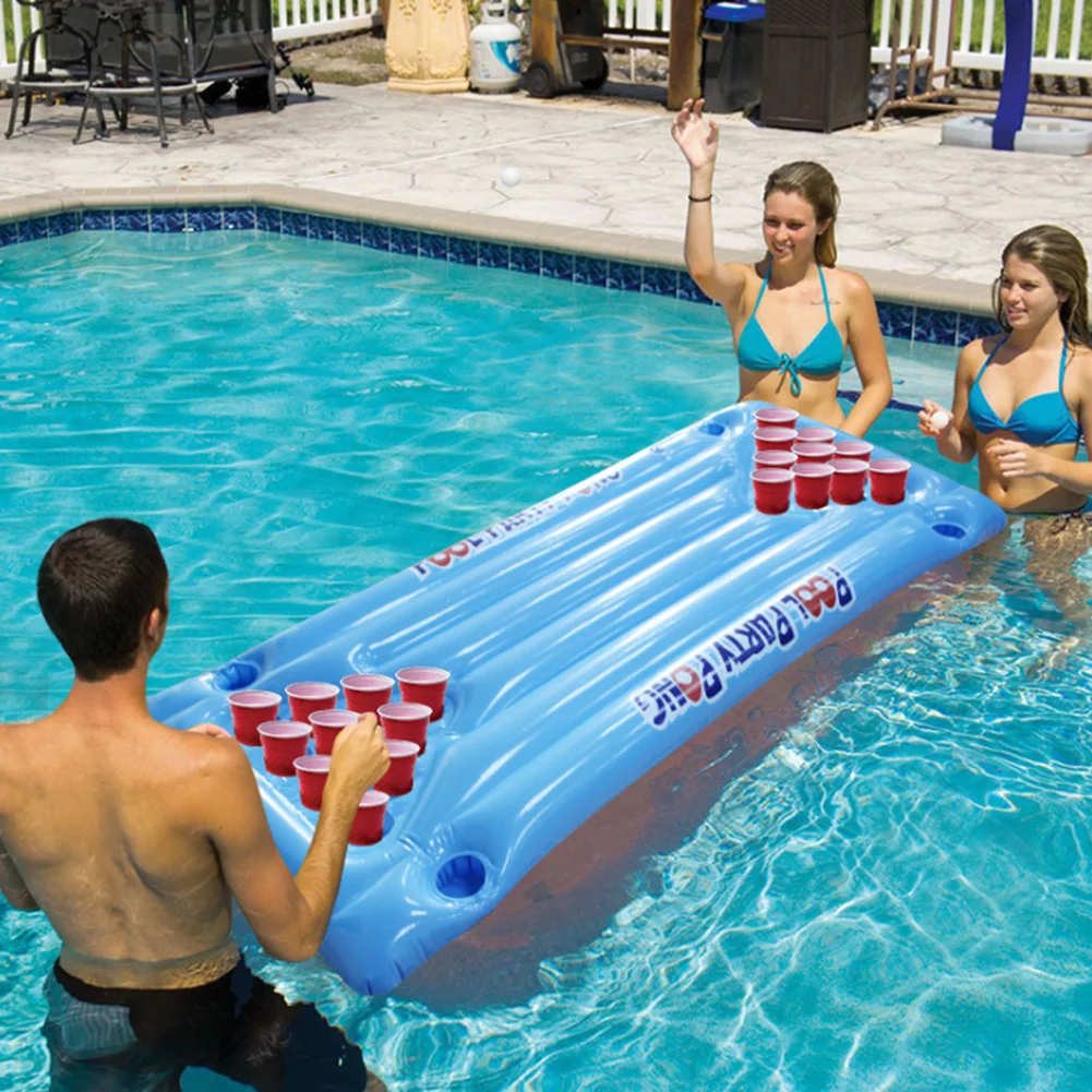 

PVC Inflatable Beer Pong Ball Table Water Floating Raft Lounge Pool Drinking Game 24 Cups Holder Float Drinking Game Water Sport