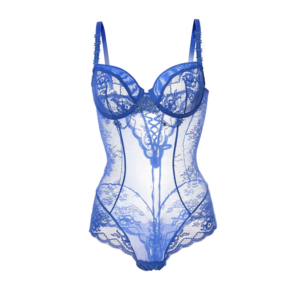 Fashion Lingerie Sexy Transparent Onesies Bra Set Lace Flower