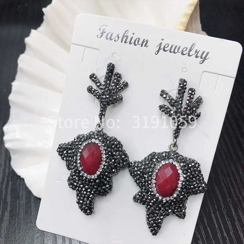 

European and American fashion exaggerated quartz red treasure jewelry earrings retro simple personality jewelry