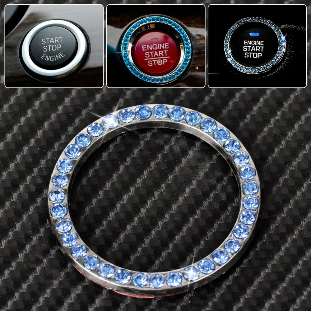 

CITALL Blue Car Interior One-Key Engine Start Stop Ignition Push Button Decorative Diamante Ring for Hyundai Kia BMW A4 Cadillac