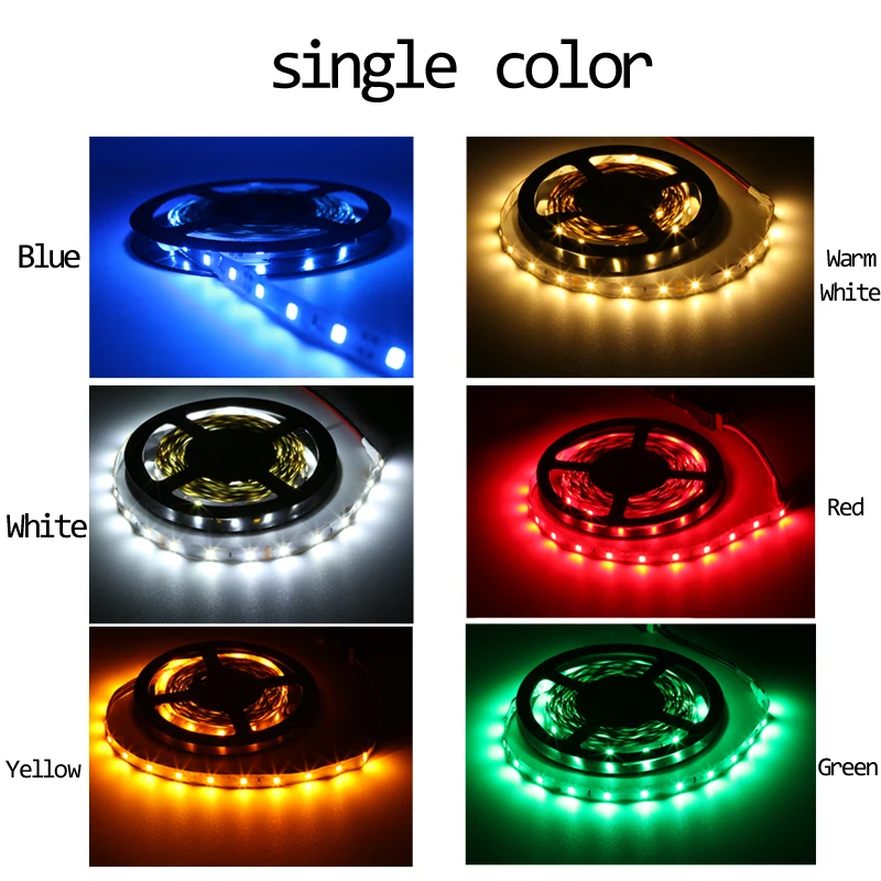 Светодиодная лента 5 м 60 светодиодный s/m Одноцветный 3528SMD гибкий светодиодный с 12 В источник питания 2A, белый/теплый белый/красный/желтый/зеленый/синий